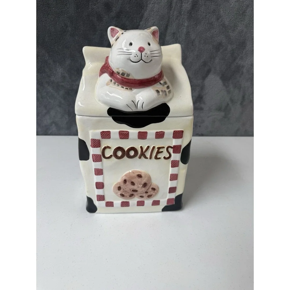Cookie Jar Kitten Popping Out Of Top Of Milk Carton Ceramic Jay Import